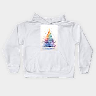 Rainbow Colored Watercolor Christmas Tree Kids Hoodie